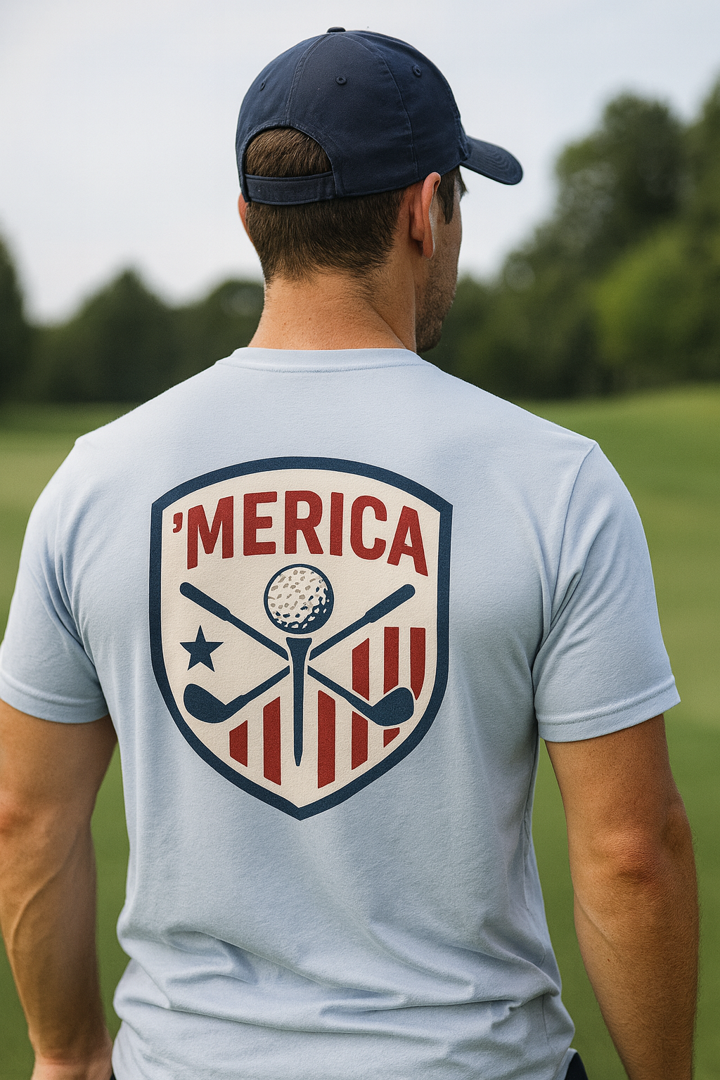 Modern golf T-shirt with bold art print.