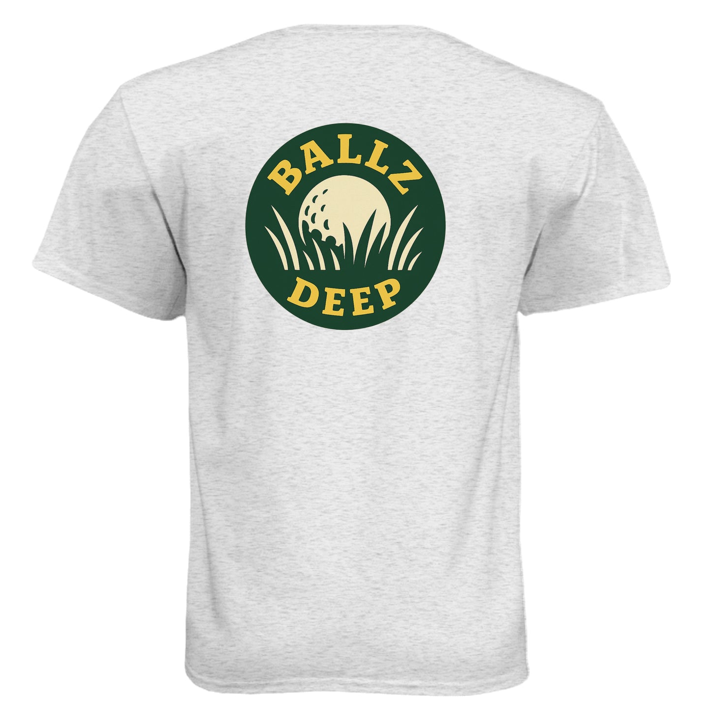 Go Ballz Deep. No Apologies. Mature Golf Humor Shirt – Soft Tri-Blend Tee back design from Clubbage