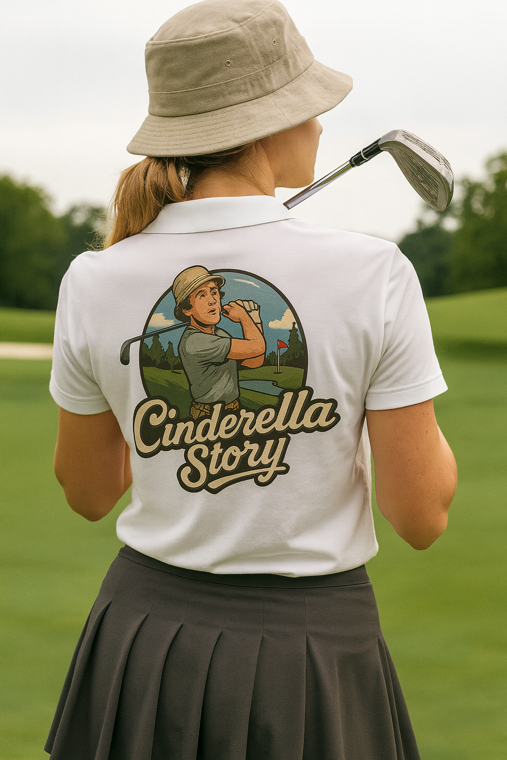 Creative golf T-shirt with sports artwork.