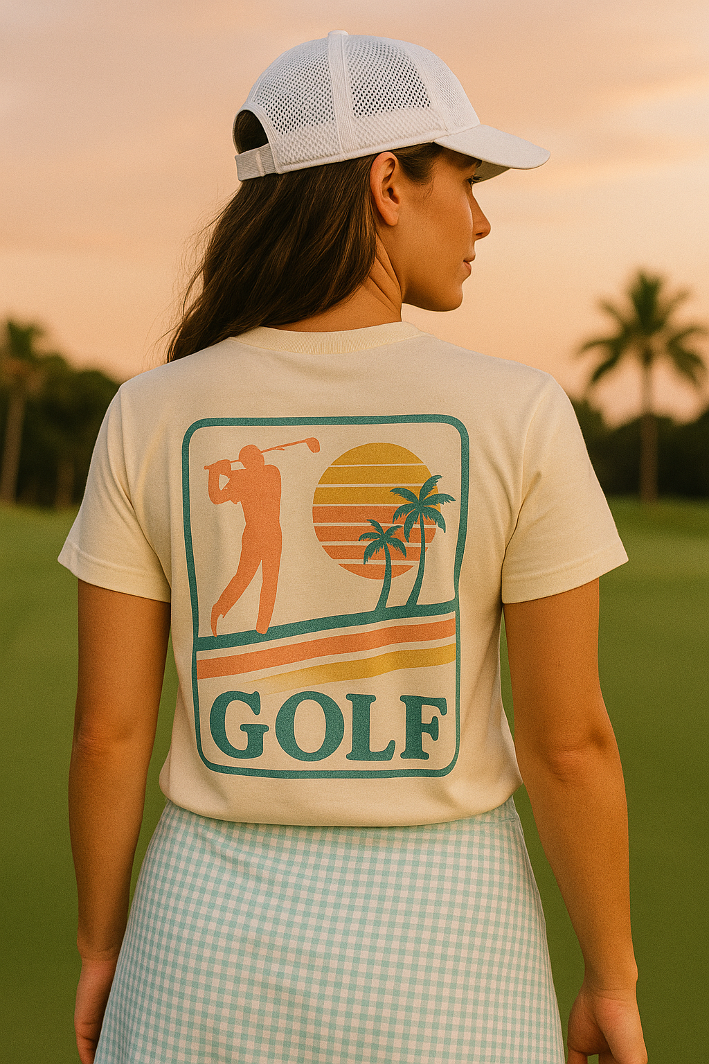 Modern golf T-shirt with bold art print.