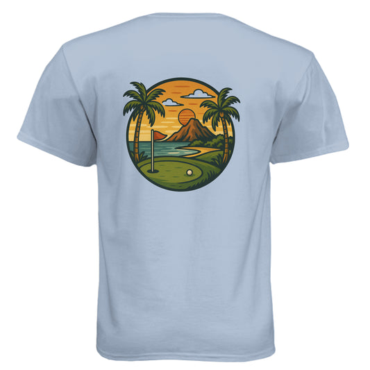 Palm Sunset Golf Graphic Tee – Soft Tri-Blend Tee back design from Clubbage