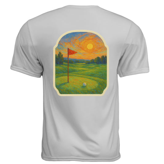 Sunset 4 Vintage Golf Shirt – Moisture-Wicking Tee back design from Clubbage