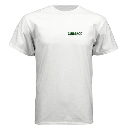 Go Ballz Deep. No Apologies. Mature Golf Humor Shirt – Soft Tri-Blend Tee front logo view from Clubbage