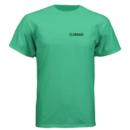 Go Ballz Deep. No Apologies. Mature Golf Humor Shirt – Soft Tri-Blend Tee front logo view from Clubbage