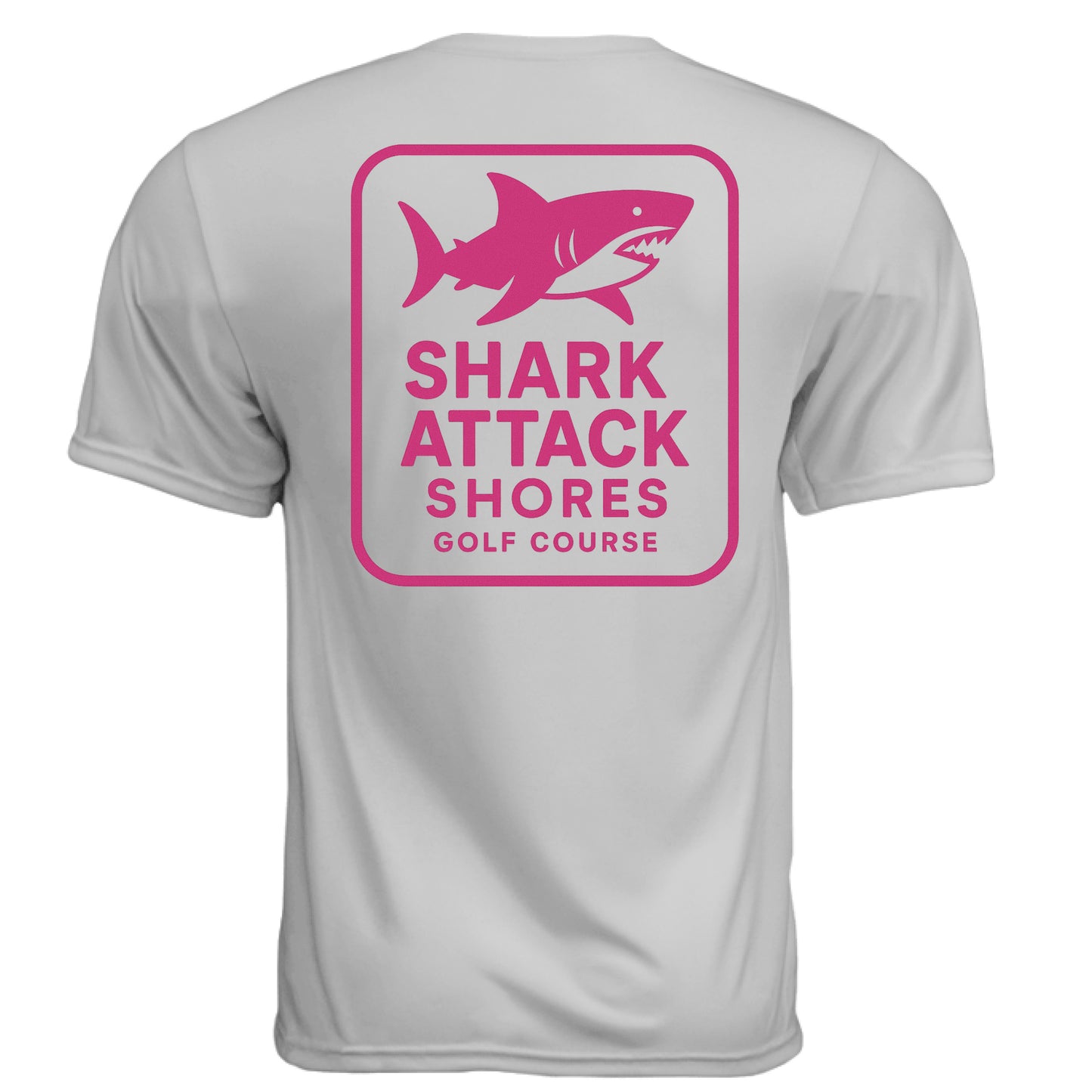 Course Shark Attack Golf Graphic Tee – Moisture-Wicking Tee back design from Clubbage