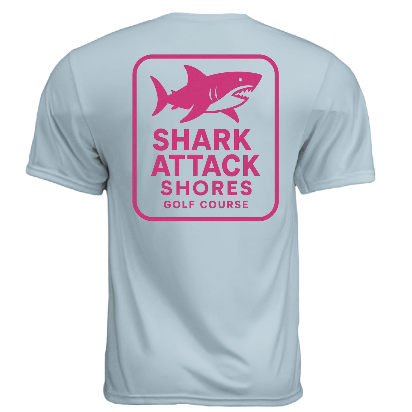 Course Shark Attack Golf Graphic Tee – Moisture-Wicking Tee back design from Clubbage