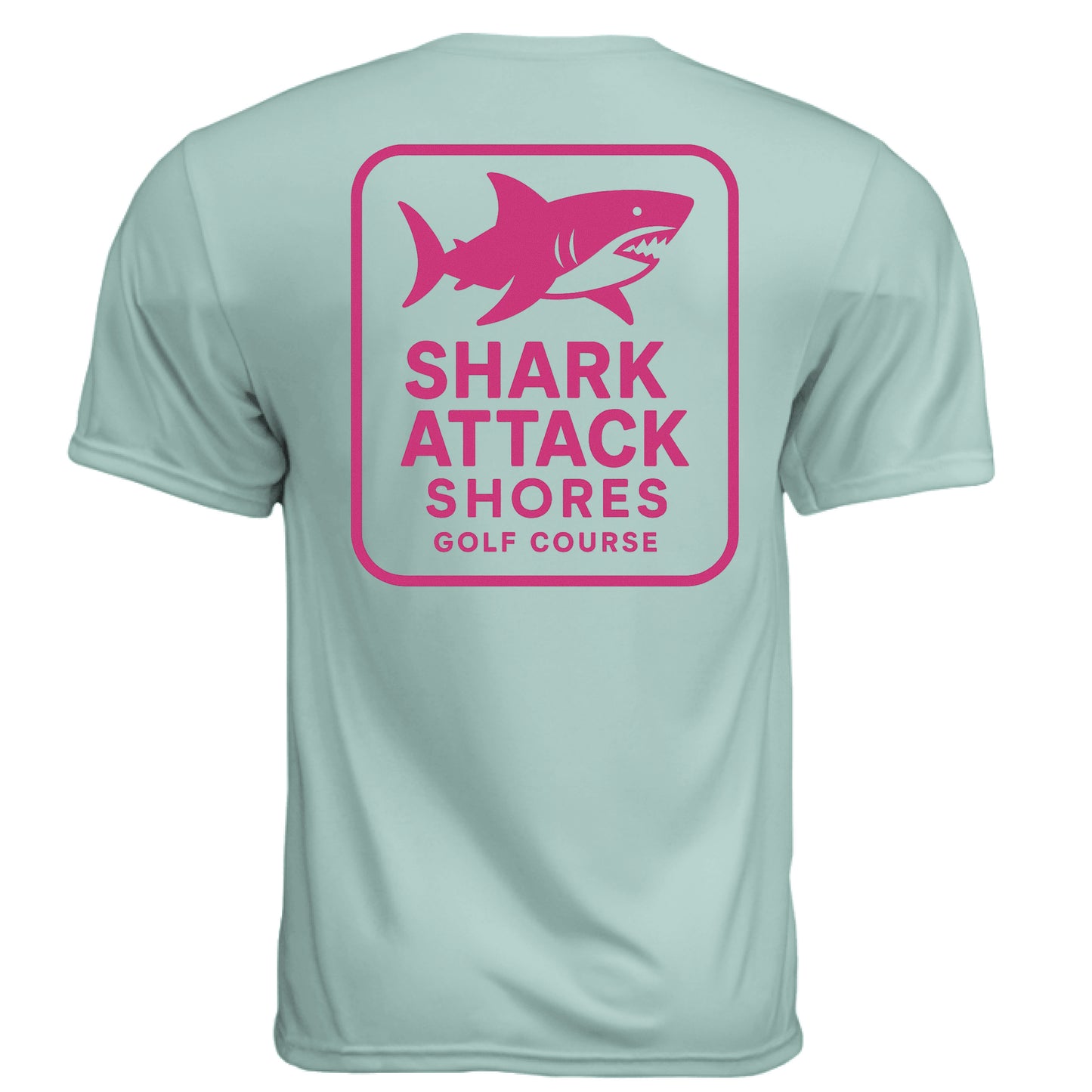 Course Shark Attack Golf Graphic Tee – Moisture-Wicking Tee back design from Clubbage