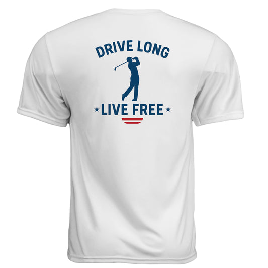 Drive Long Live Free Patriotic Golf Shirt – Moisture-Wicking Tee from Clubbage