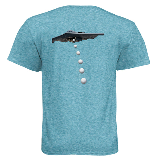 Dropping Bombs Patriotic Golf Shirt – Soft Tri-Blend Tee back design from Clubbage