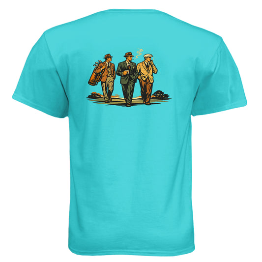 Classic Three Golfers Vintage Golf Shirt – Soft Tri-Blend Tee back design from Clubbage