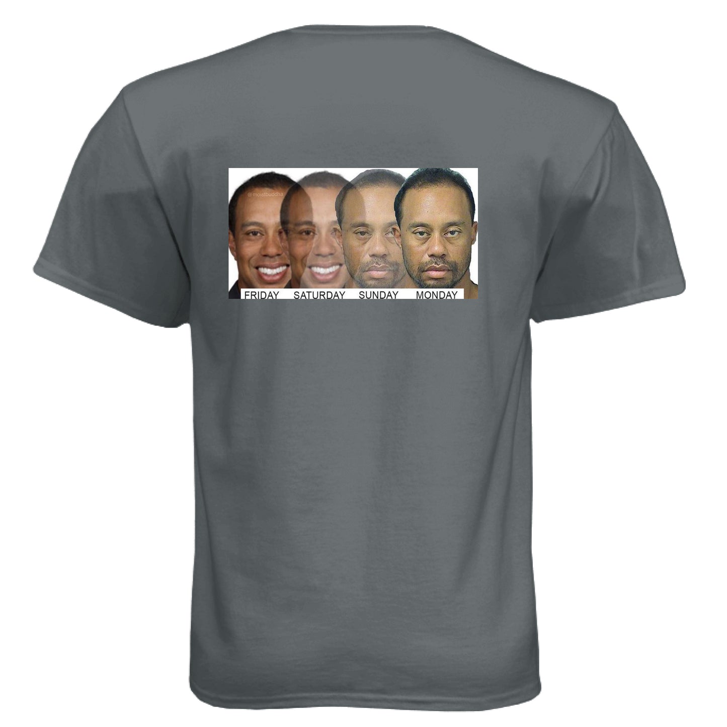 Meme Tiger Funny Golf Shirt – Soft Tri-Blend Tee back design from Clubbage