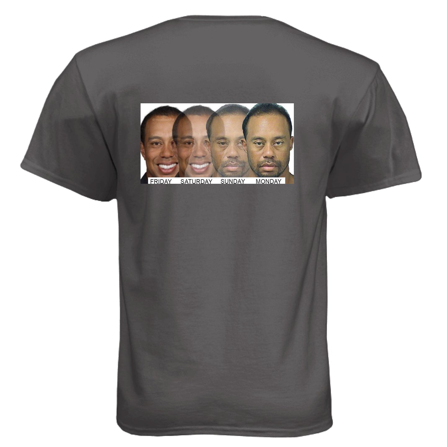 Meme Tiger Funny Golf Shirt – Soft Tri-Blend Tee back design from Clubbage