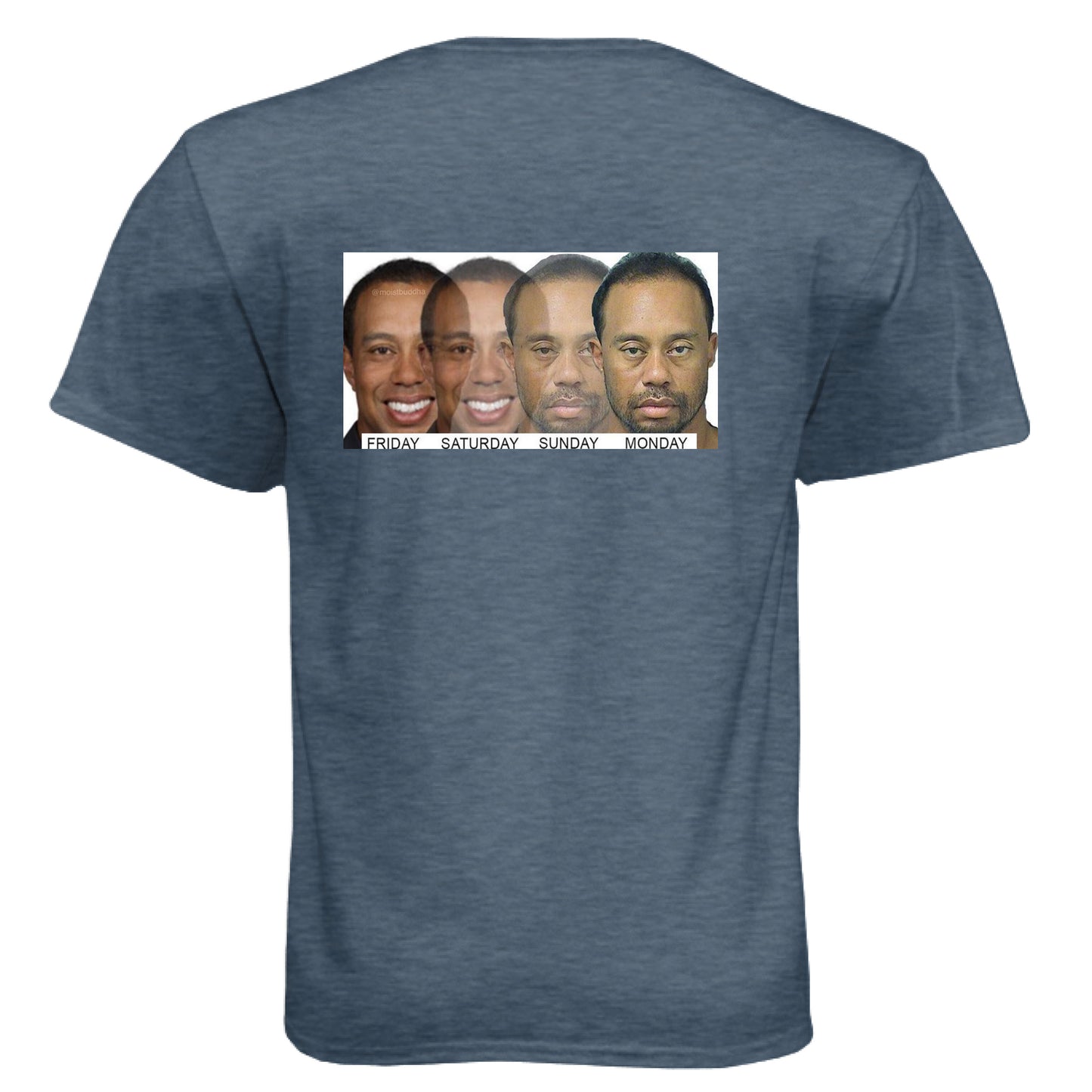 Meme Tiger Funny Golf Shirt – Soft Tri-Blend Tee back design from Clubbage