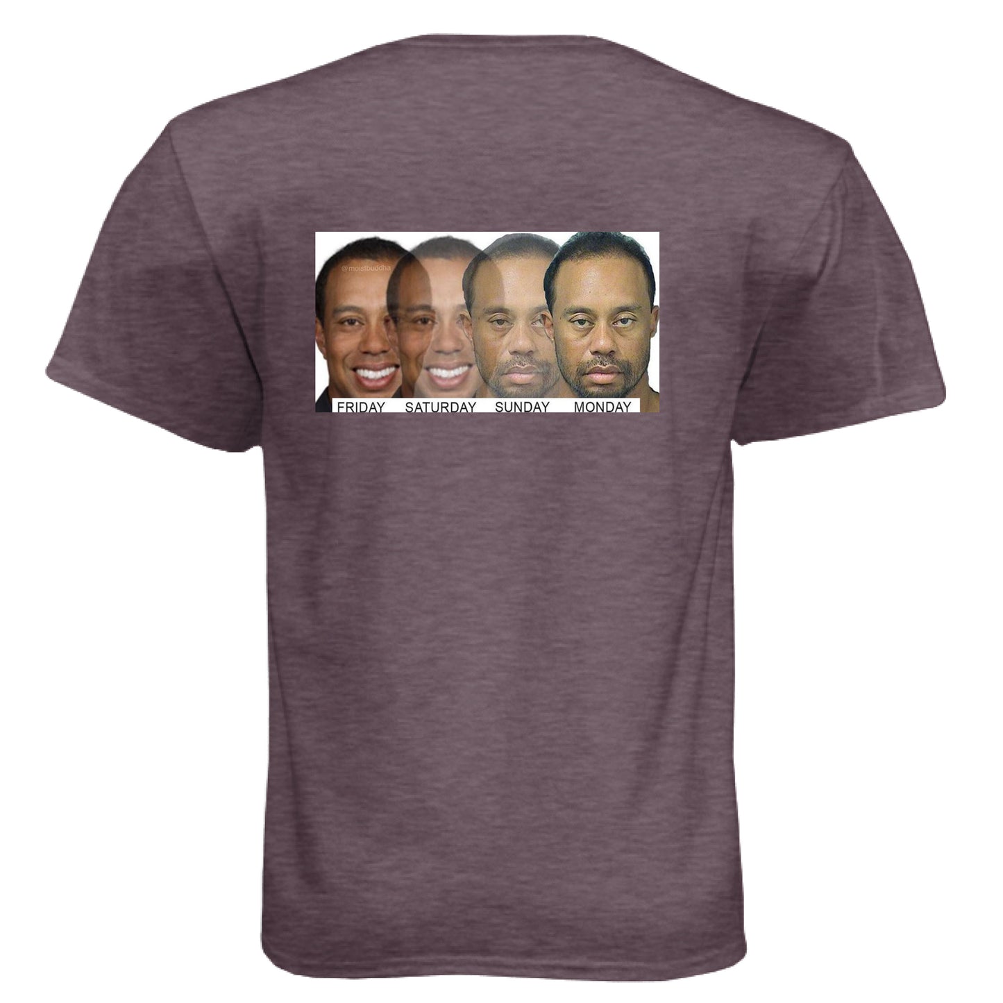 Meme Tiger Funny Golf Shirt – Soft Tri-Blend Tee back design from Clubbage