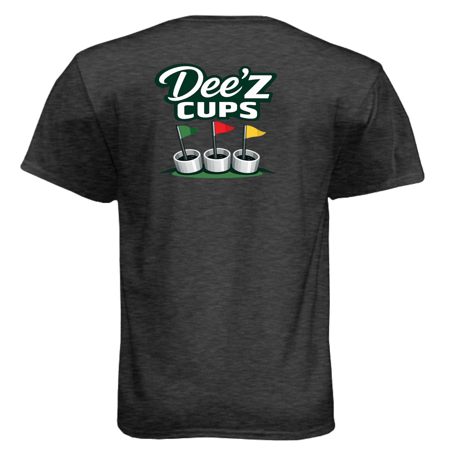 Deez Cups Mature Golf Humor Shirt – Soft Tri-Blend Tee back design from Clubbage