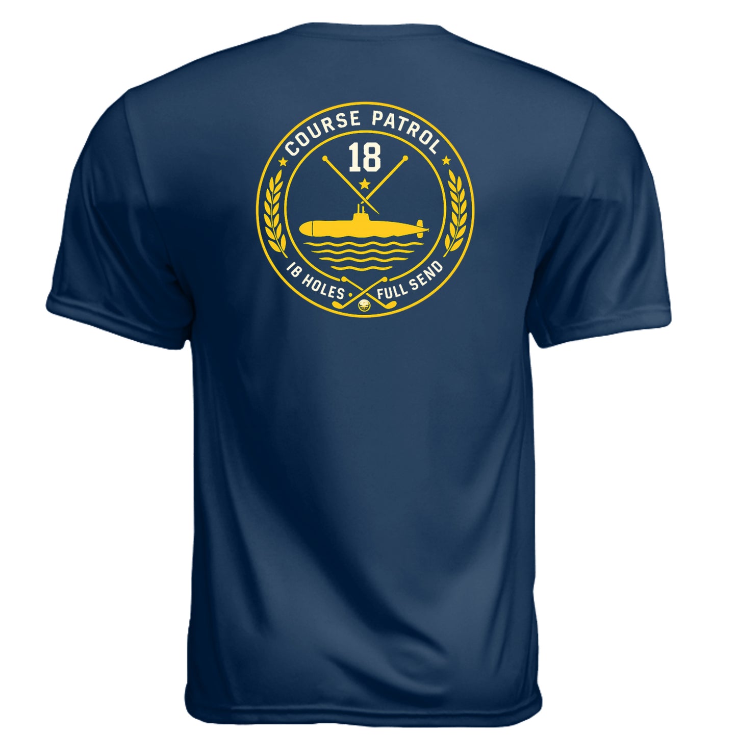 Navy Full Send Patriotic Golf Shirt – Moisture-Wicking Tee back design from Clubbage