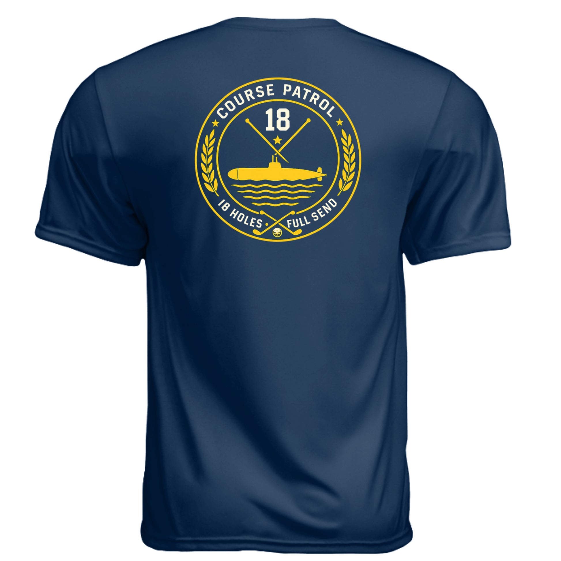 Navy Full Send Patriotic Golf Shirt – Moisture-Wicking Tee back design from Clubbage