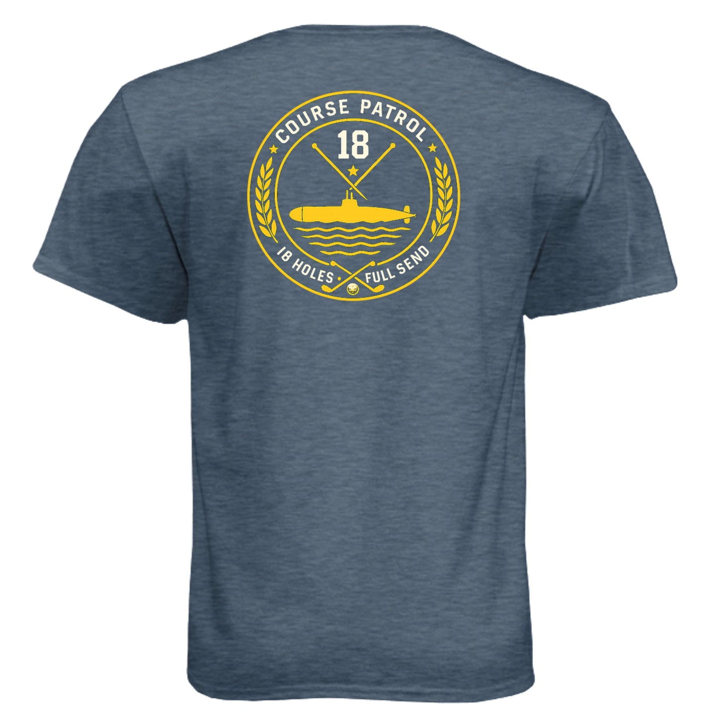 Navy Full Send Patriotic Golf Shirt – Soft Tri-Blend Tee back design from Clubbage