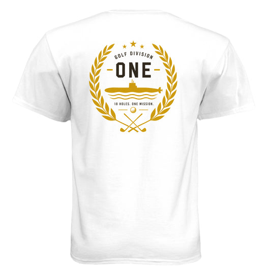 Navy One Mission Patriotic Golf Shirt – Soft Tri-Blend Tee back design from Clubbage