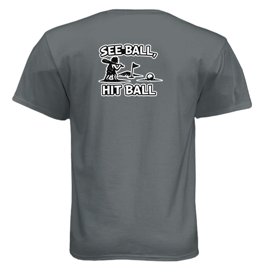 See Ball, Hit Ball Funny Golf Tri-Blend Shirt - Clubbage - Vintage Heavy Metal Back