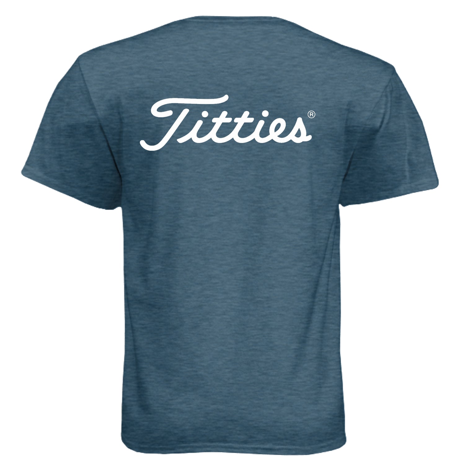 Titties Adult Humor Golf Shirt – Soft Tri-Blend Tee - Clubbage - Indigo Back