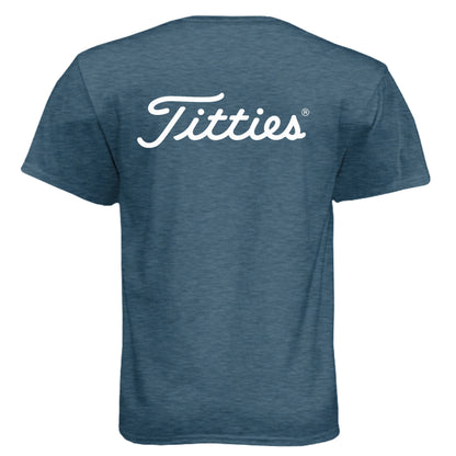 Titties Adult Humor Golf Shirt – Soft Tri-Blend Tee - Clubbage - Indigo Back