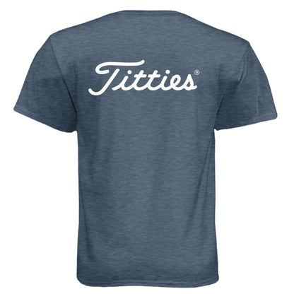 Titties Adult Humor Golf Shirt – Soft Tri-Blend Tee - Clubbage - Vintage Navy Back